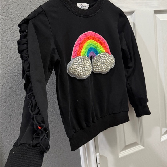 Lola + the Boys ruffle cloud rainbow gem black sweater size 8 - Picture 6 of 6
